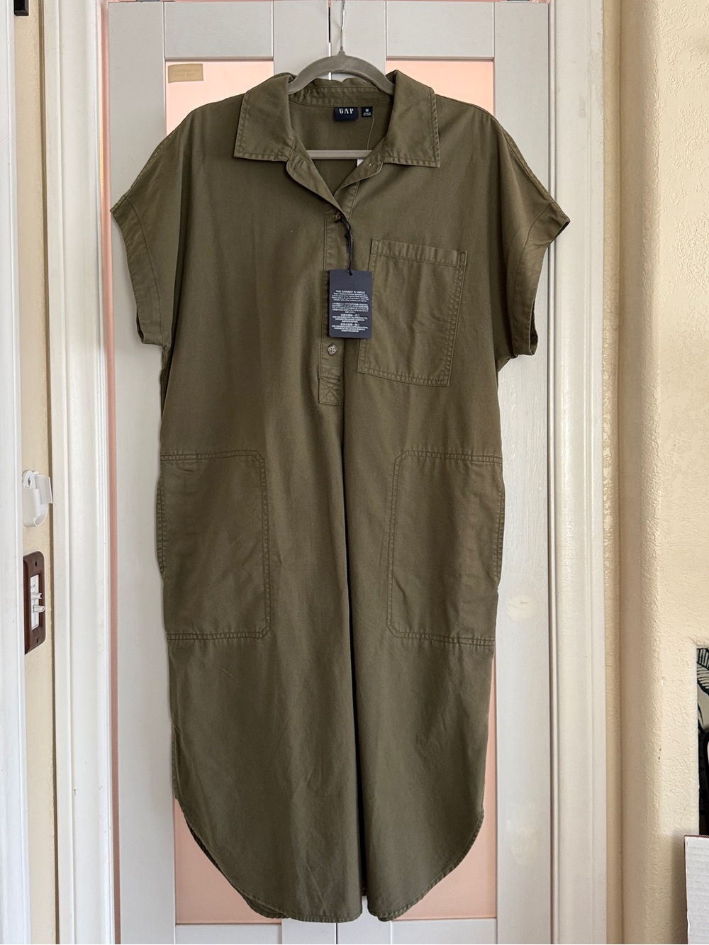 Gap NWT Olive Green Utility Midi Shirt Dress Workwear Pockets M